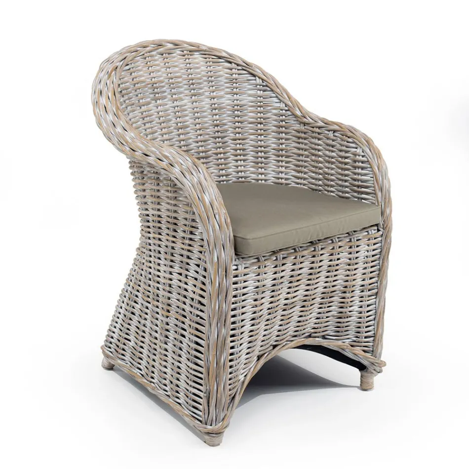 Tavolo da Pranzo con Doppio basamento e 4 Sedie in Rattan - Slide Viadurini