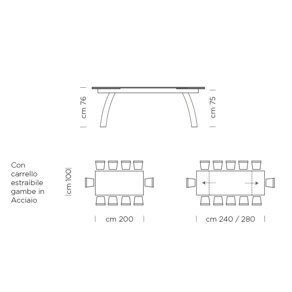 Tavolo da Pranzo con Piano Allungabile in Vetro Made in Italy - Antimo Viadurini