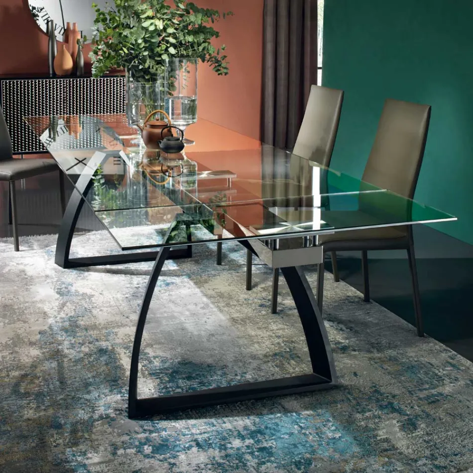 Tavolo da Pranzo con Piano Allungabile in Vetro Made in Italy - Antimo Viadurini
