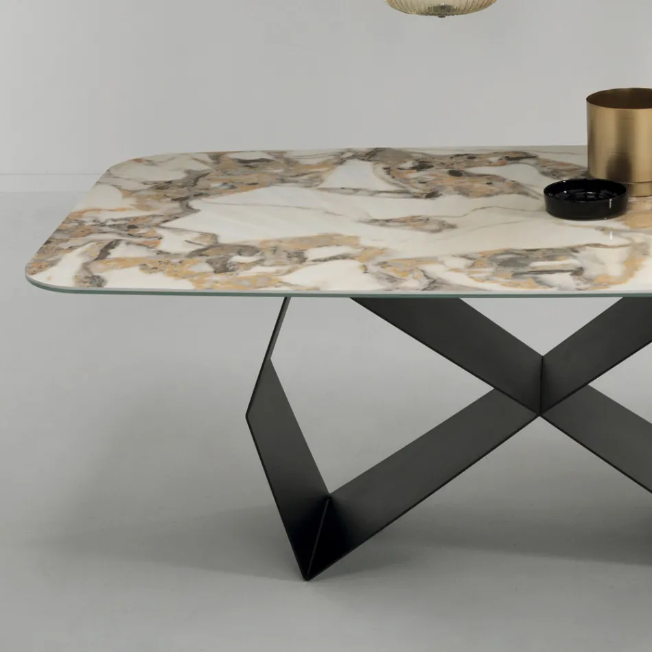 Tavolo da Pranzo con Piano in Ceramica Effetto Marmo Made in Italy - Mirco Viadurini
