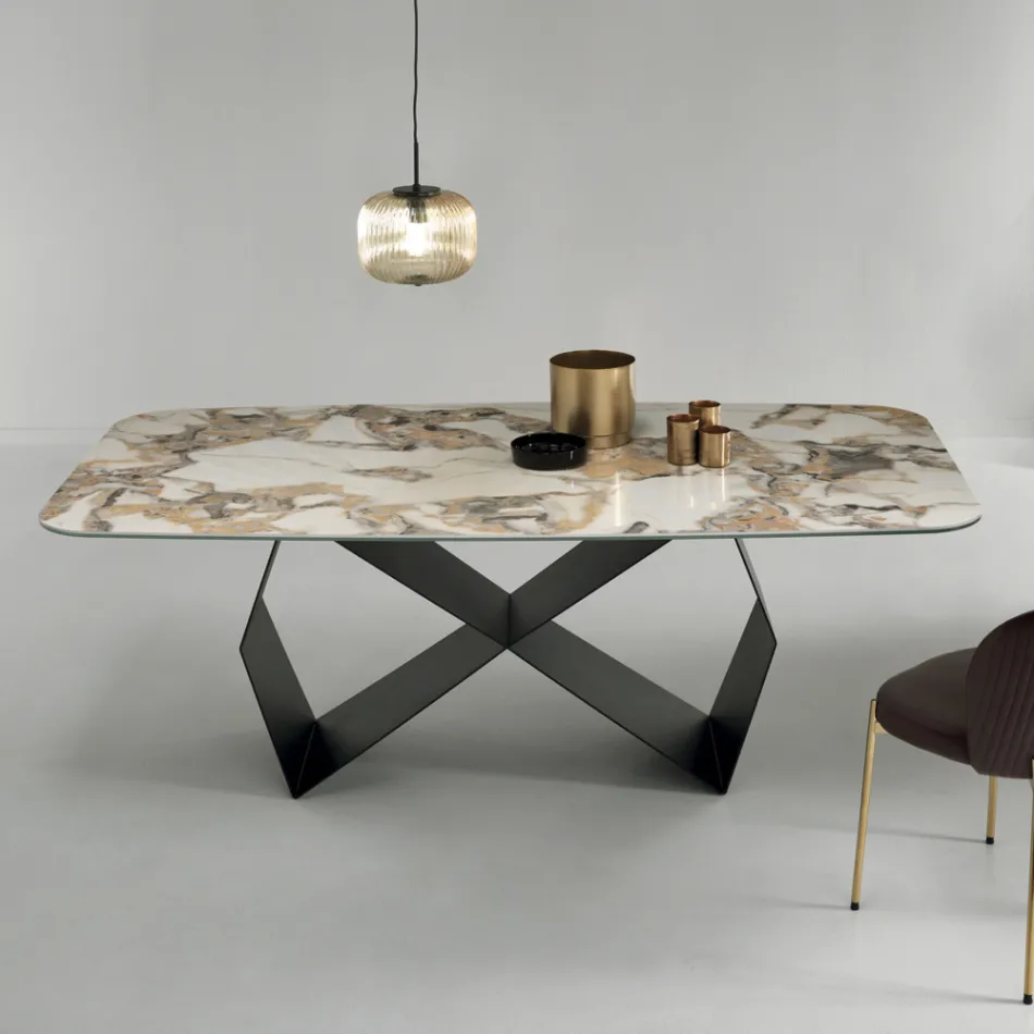 Tavolo da Pranzo con Piano in Ceramica Effetto Marmo Made in Italy - Mirco Viadurini