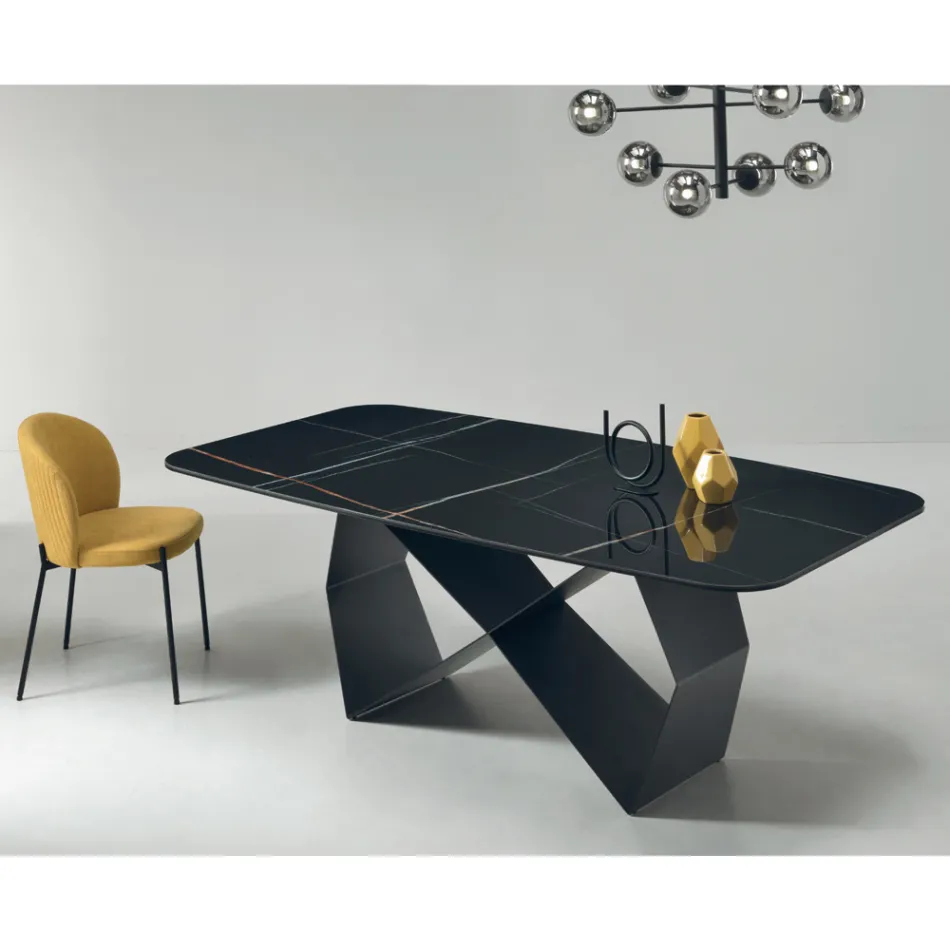 Tavolo da Pranzo con Piano in Ceramica Effetto Marmo Made in Italy - Mirco Viadurini