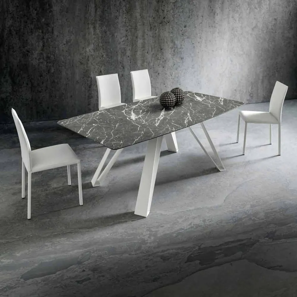 Tavolo da Pranzo con Piano in Hpl e Base in Metallo Made in Italy - Aresto Viadurini
