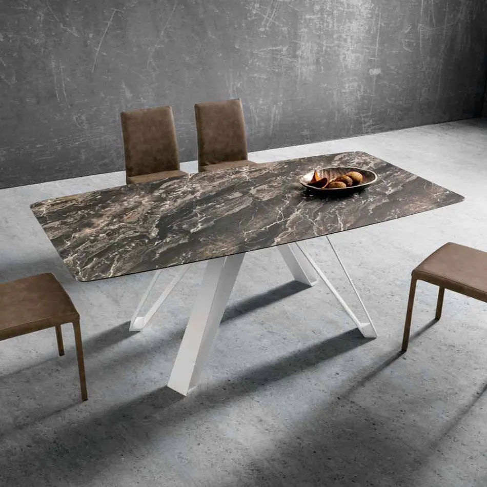 Tavolo da Pranzo con Piano in Hpl e Base in Metallo Made in Italy - Aresto Viadurini