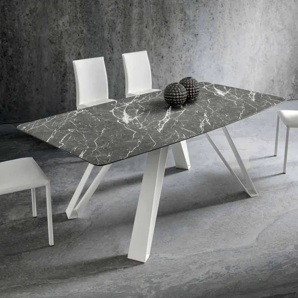 Tavolo da Pranzo con Piano in Hpl e Base in Metallo Made in Italy - Aresto Viadurini