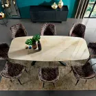 Tavolo da Pranzo con Piano in Ipermarmo Made in Italy Pregiato - Settimmio Viadurini