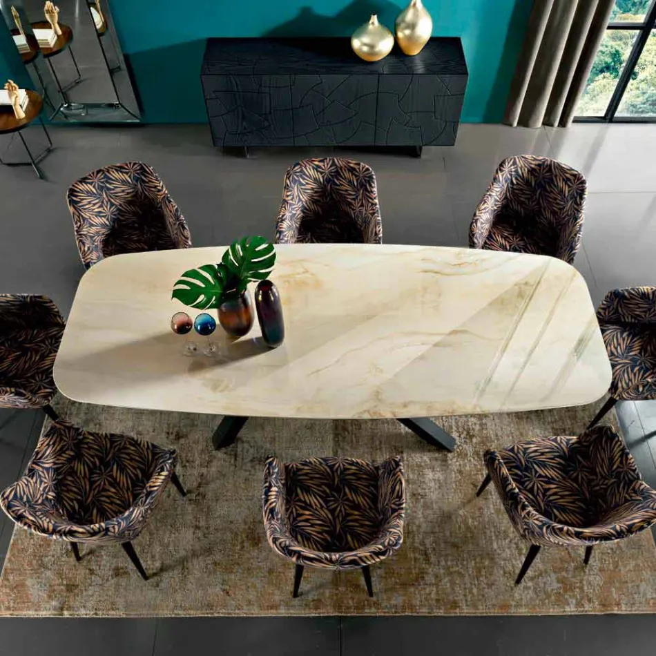 Tavolo da Pranzo con Piano in Ipermarmo Made in Italy Pregiato - Settimmio Viadurini