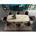 Tavolo da Pranzo con Piano in Ipermarmo Made in Italy Pregiato - Settimmio Viadurini