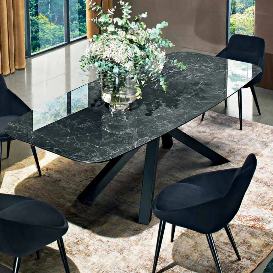 Tavolo da Pranzo con Piano in Ipermarmo Made in Italy Pregiato - Settimmio Viadurini