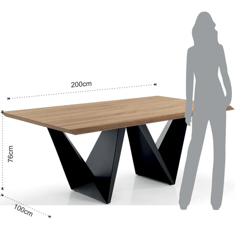 Tavolo da Pranzo con Piano in Mdf Impiallacciato Finitura Rovere - Helene Viadurini