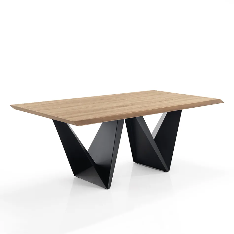 Tavolo da Pranzo con Piano in Mdf Impiallacciato Finitura Rovere - Helene Viadurini