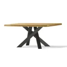 Tavolo da Pranzo con Piano in Vero Legno Massello e Base in Metallo - Ibisco Viadurini