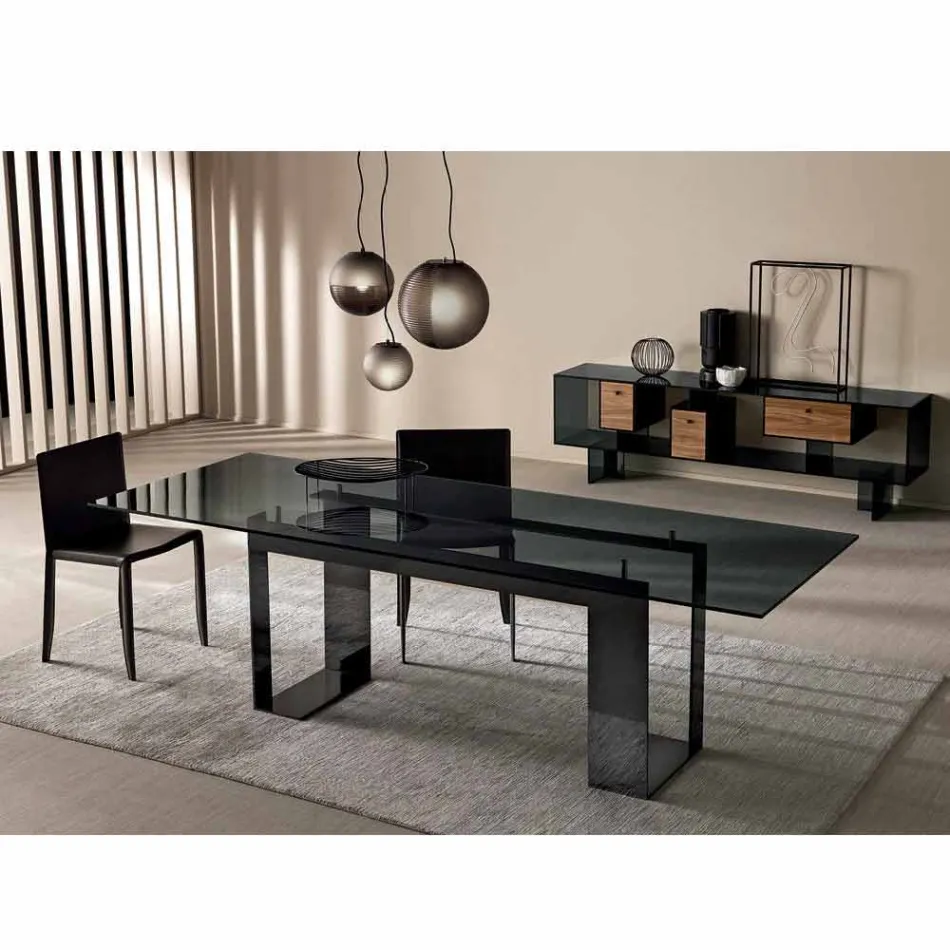 Tavolo da Pranzo con Piano in Vetro Fumè e Base Metallo 4 Dimensioni - Speck Viadurini