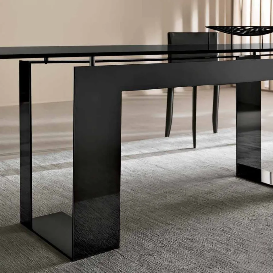 Tavolo da Pranzo con Piano in Vetro Fumè e Base Metallo 4 Dimensioni - Speck Viadurini