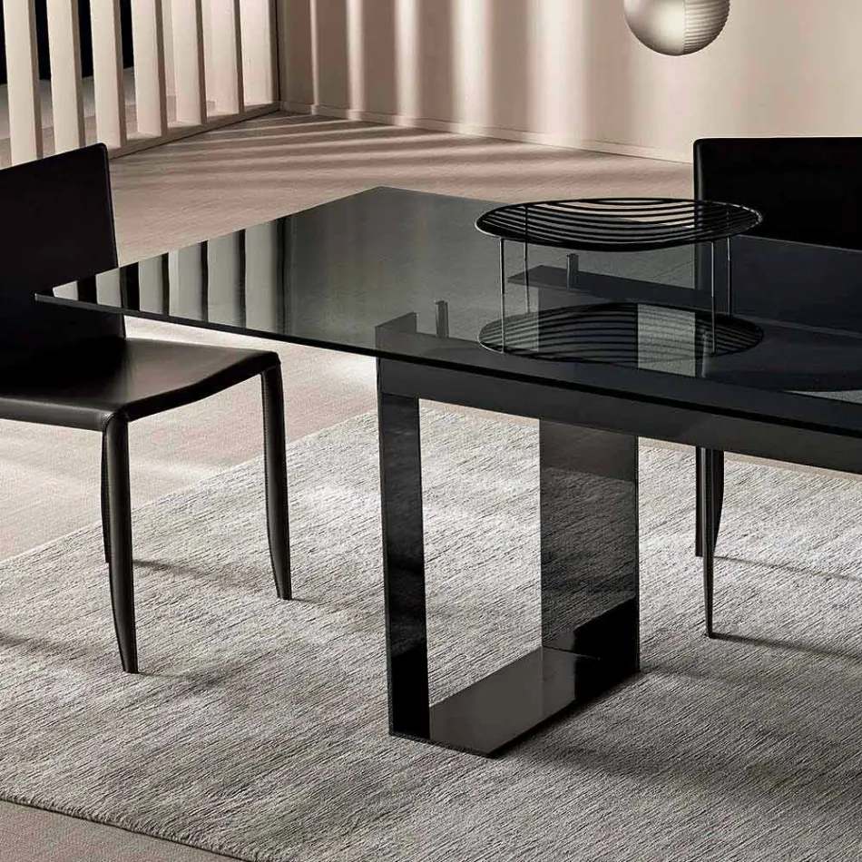 Tavolo da Pranzo con Piano in Vetro Fumè e Base Metallo 4 Dimensioni - Speck Viadurini
