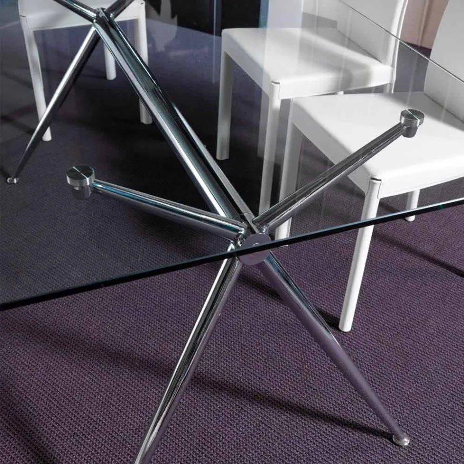 Tavolo da pranzo con piano in vetro temperato trasparente - Thor Viadurini