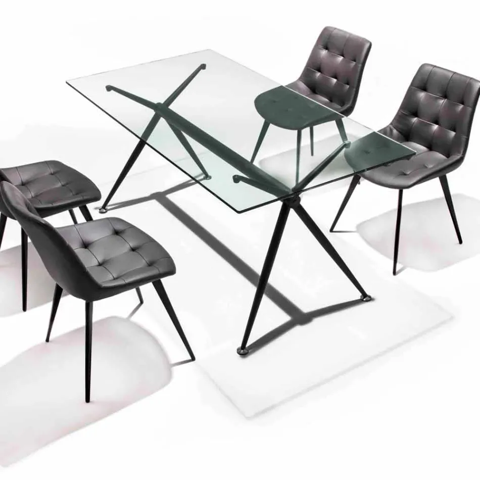 Tavolo da pranzo con piano in vetro temperato trasparente - Thor Viadurini