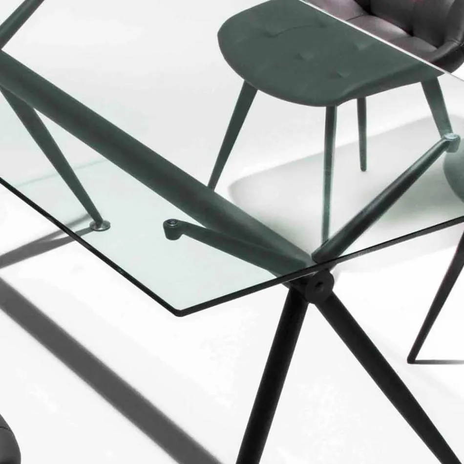 Tavolo da pranzo con piano in vetro temperato trasparente - Thor Viadurini