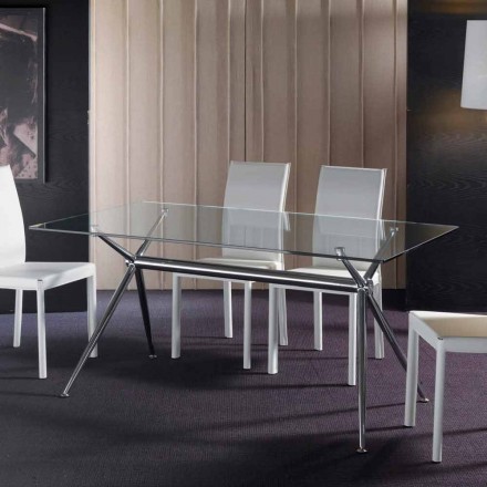 Tavolo da pranzo con piano in vetro temperato trasparente - Thor Viadurini