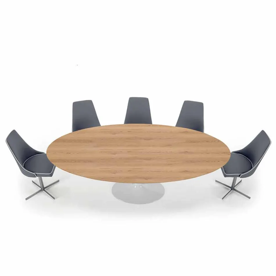 Tavolo da Pranzo con Piano Ovale in Laminato HPL Made in Italy - Dollars Viadurini