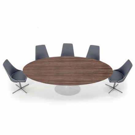 Tavolo da Pranzo con Piano Ovale in Laminato HPL Made in Italy - Dollars Viadurini