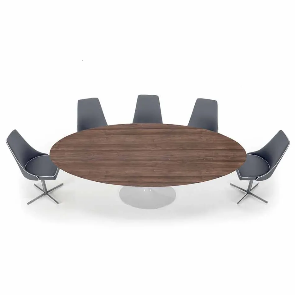 Tavolo da Pranzo con Piano Ovale in Laminato HPL Made in Italy - Dollars Viadurini