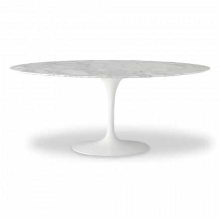 Tavolo da Pranzo con Piano Ovale in Marmo Realizzato in Italia - Superbo Viadurini