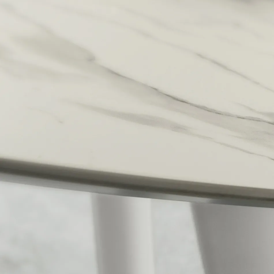 Tavolo da Pranzo con Piano Rotondo in Laminam Realizzato in Italia - Lingotto Viadurini