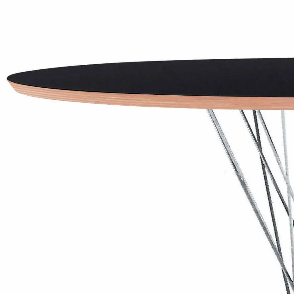 Tavolo da Pranzo con Piano Rotondo in Laminato Nero Made in Italy - Plaza Viadurini