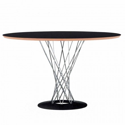 Tavolo da Pranzo con Piano Rotondo in Laminato Nero Made in Italy - Plaza Viadurini