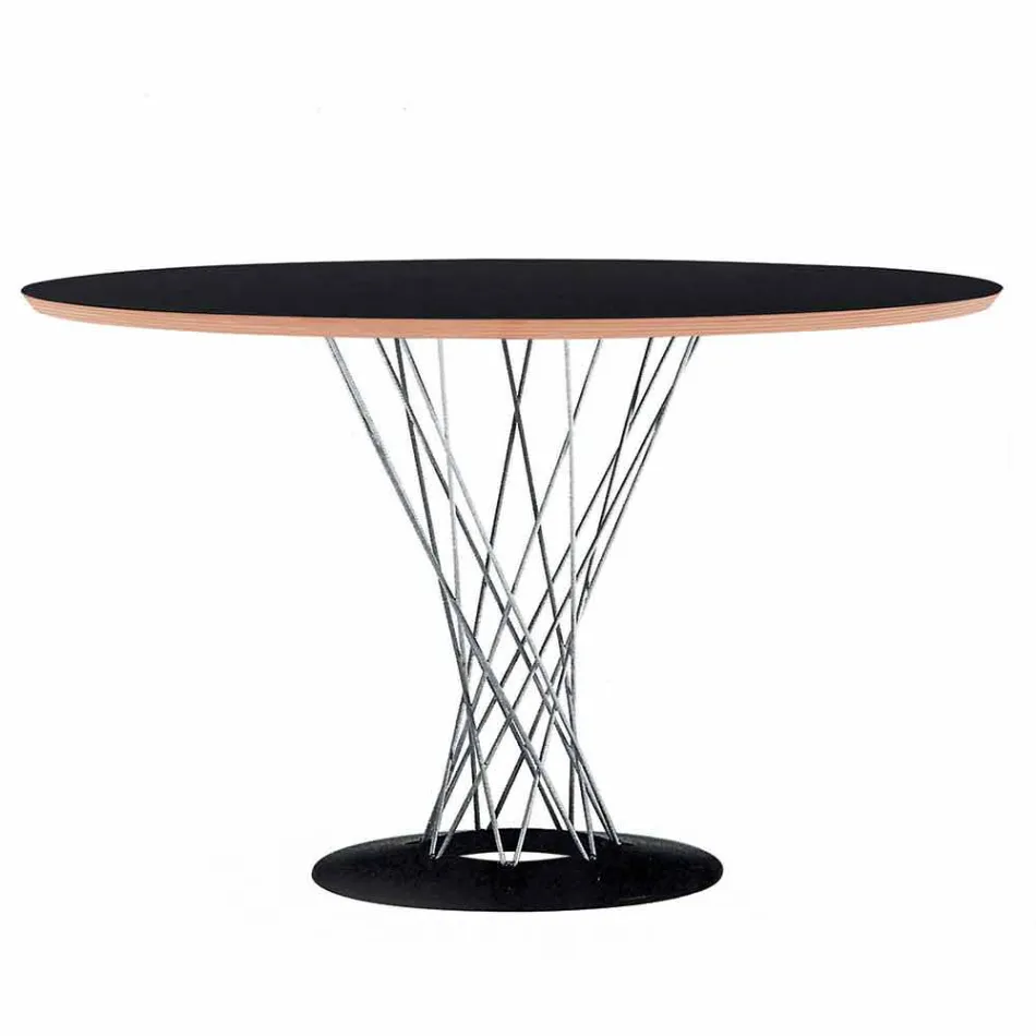 Tavolo da Pranzo con Piano Rotondo in Laminato Nero Made in Italy - Plaza Viadurini
