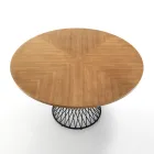 Tavolo da Pranzo con Piano Rotondo in Mdf Impiallacciato Rovere - Emmanuel Viadurini
