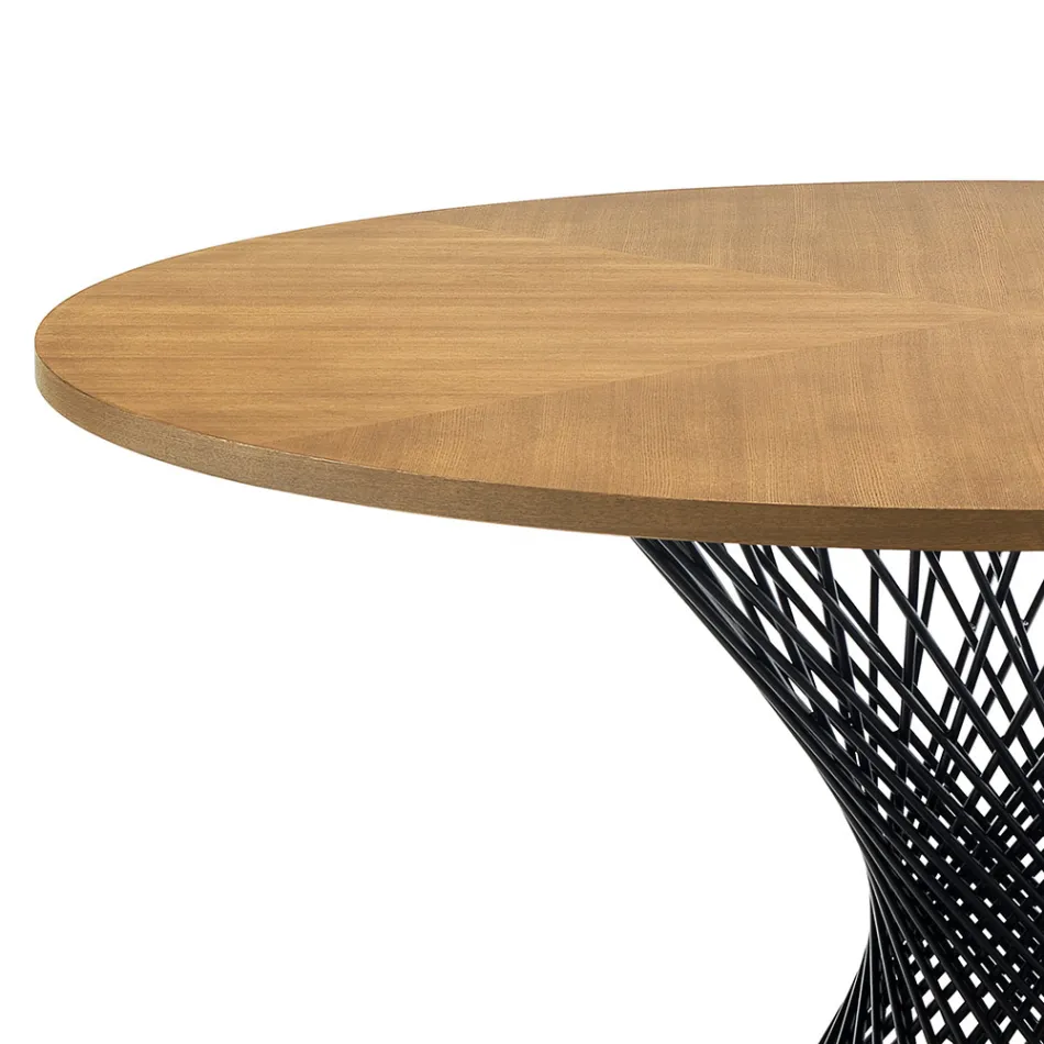 Tavolo da Pranzo con Piano Rotondo in Mdf Impiallacciato Rovere - Emmanuel Viadurini