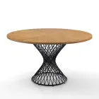 Tavolo da Pranzo con Piano Rotondo in Mdf Impiallacciato Rovere - Emmanuel Viadurini