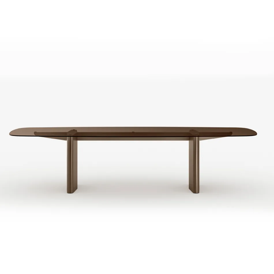 Tavolo da Pranzo da 320 cm in Vetro e Metallo di Design Made in Italy - Opalia Viadurini