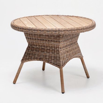 Tavolo da Pranzo da Esterno con Piano in Teak Naturale a Doga Larga - Melina Viadurini