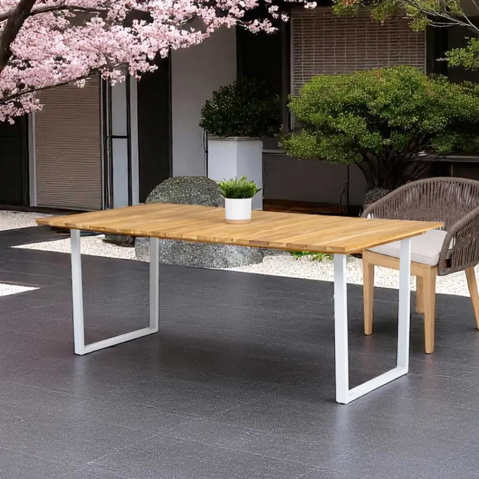 Tavolo da Pranzo da Esterno con Piano in Teak Naturale Spazzolato - Mistral Viadurini