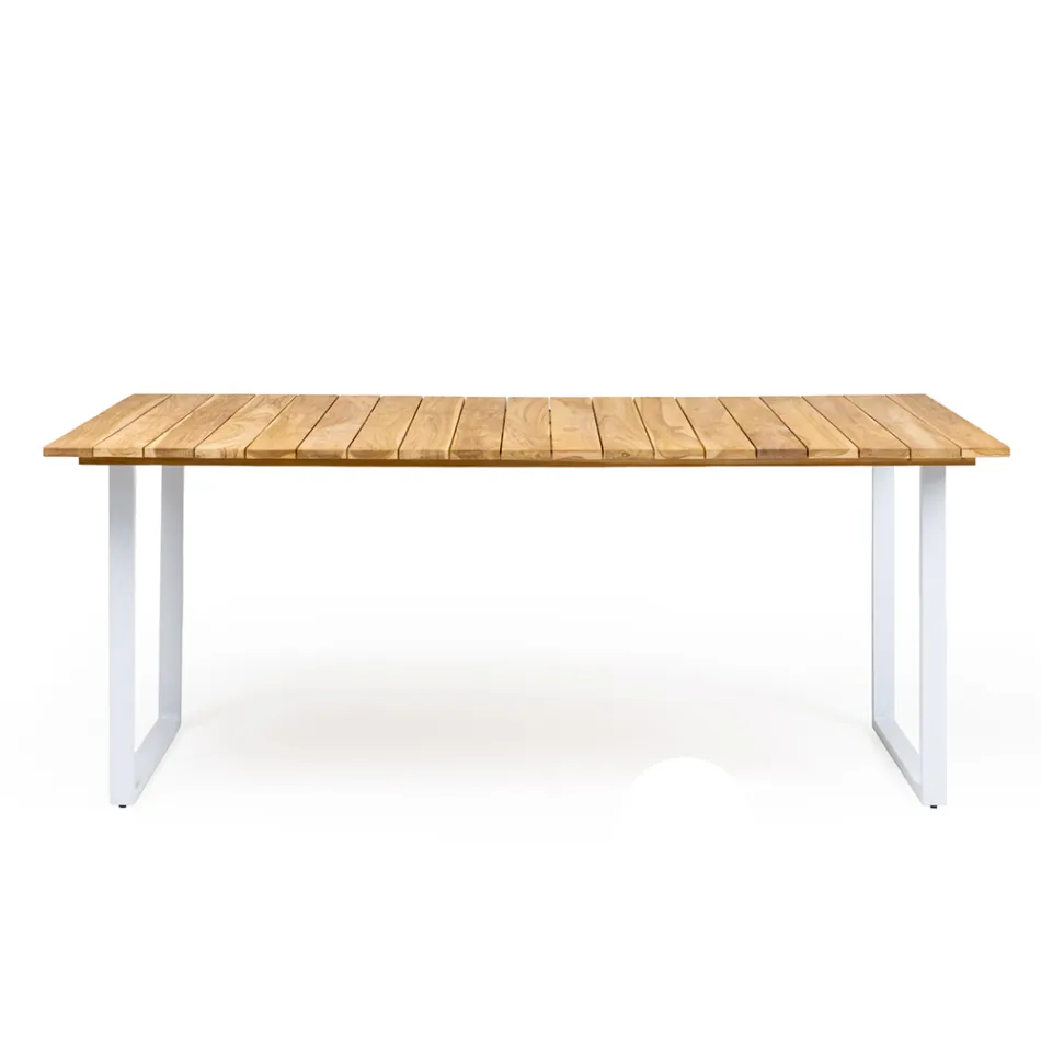 Tavolo da Pranzo da Esterno con Piano in Teak Naturale Spazzolato - Mistral Viadurini