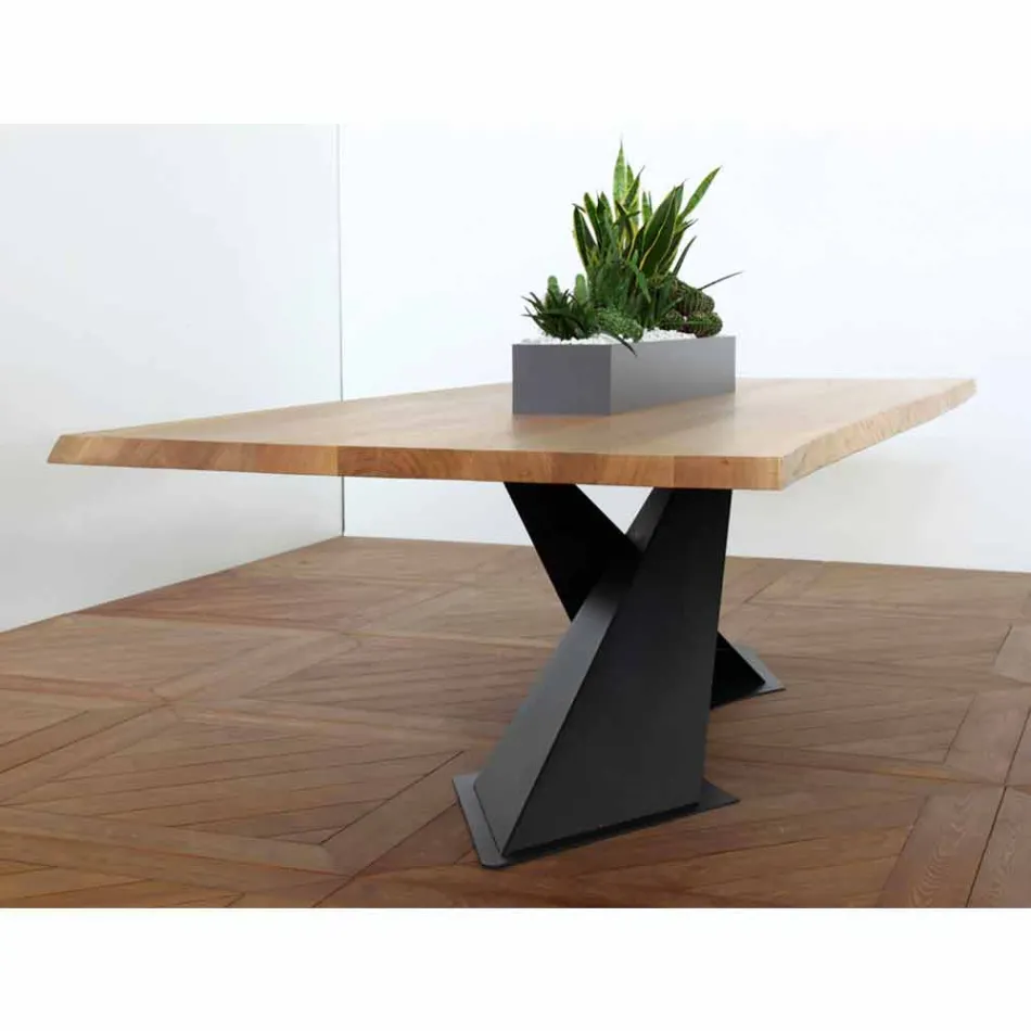 Tavolo da pranzo design moderno con piano rovere made in Italy Elliot Viadurini