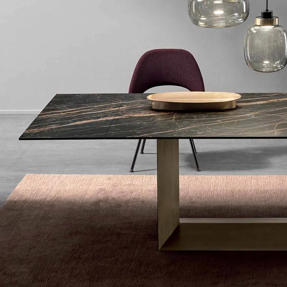 Tavolo da Pranzo di Design Allungabile Ceramica e Metallo Made in Italy – Moro Viadurini