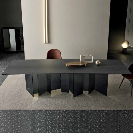 Tavolo da Pranzo di Design in Ceramica e Base Vetro Fumè Made in Italy – Random Viadurini