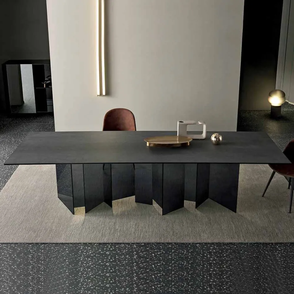 Tavolo da Pranzo di Design in Ceramica e Base Vetro Fumè Made in Italy – Random Viadurini