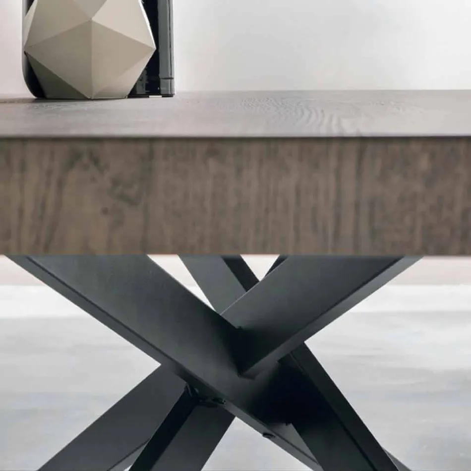 Tavolo da pranzo di design in legno rovere e metallo made Italy Oncino Viadurini
