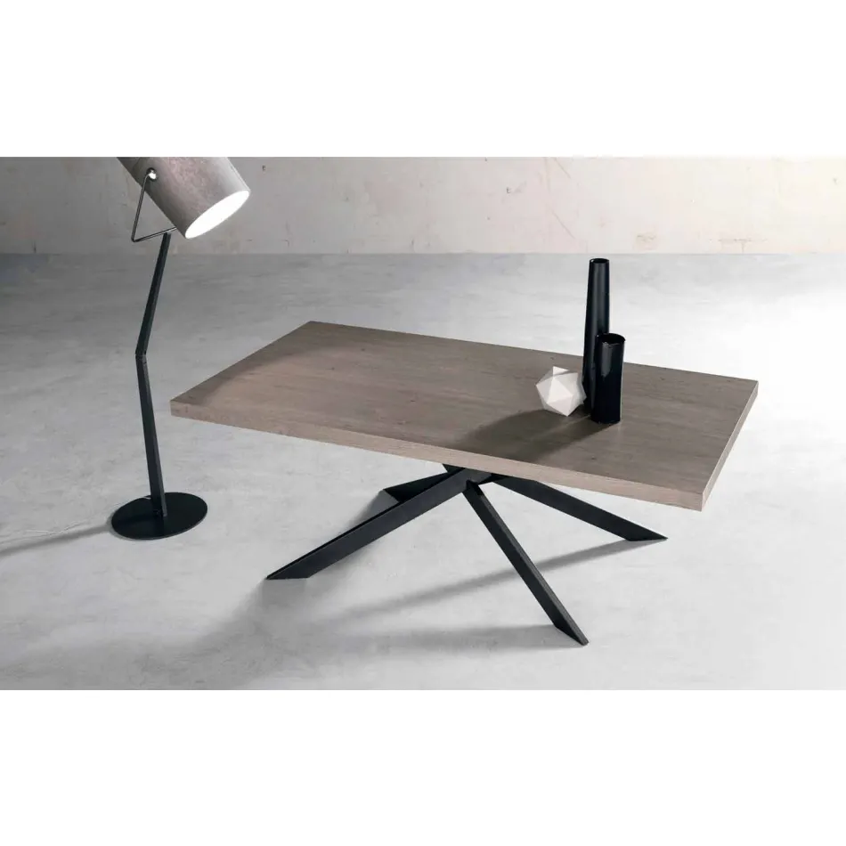 Tavolo da pranzo di design in legno rovere e metallo made Italy Oncino Viadurini