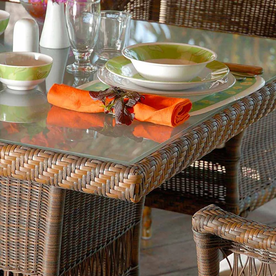 Tavolo da pranzo di design in polietilene intrecciato a mano Chad Viadurini