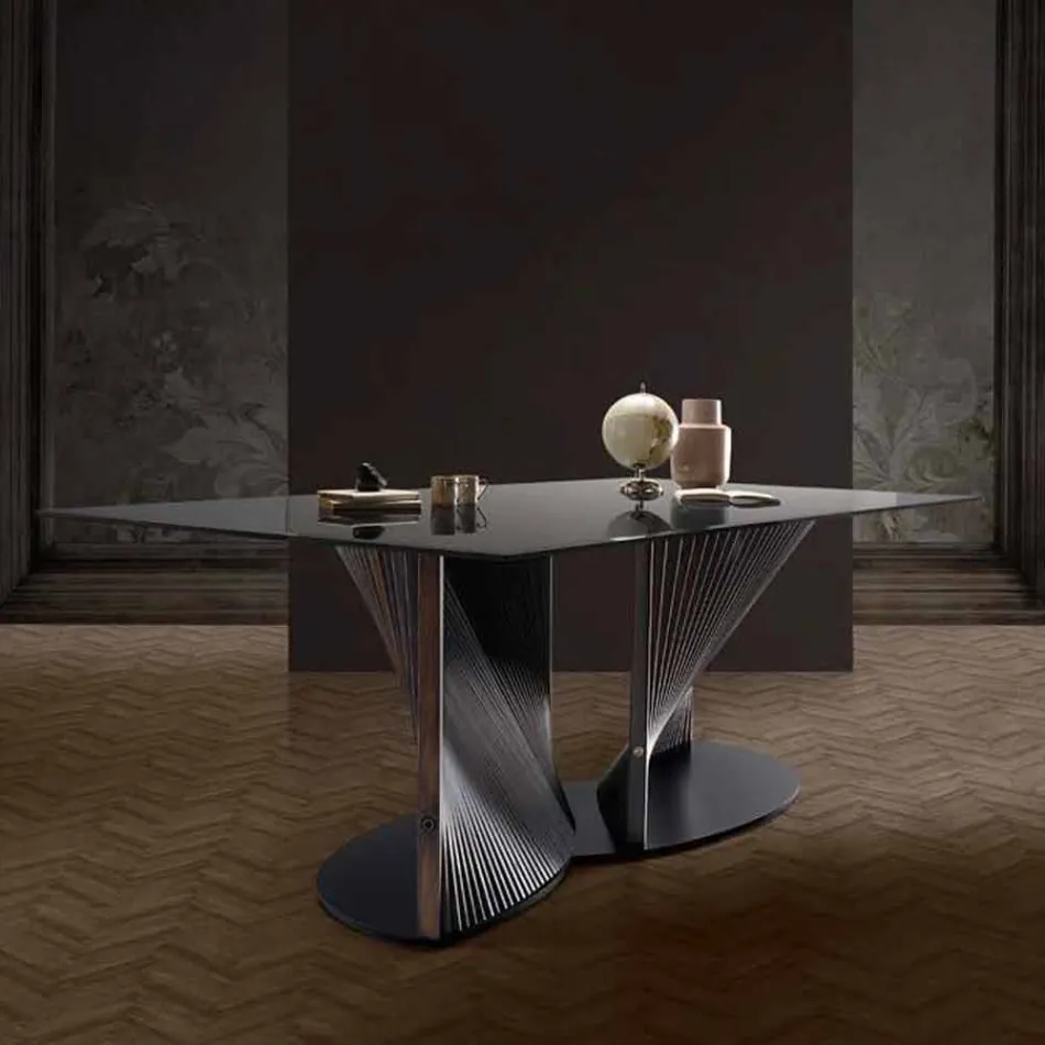 Tavolo da Pranzo di Design in Vetro Fumè e Frassino Oliato Made in Italy - Croma Viadurini