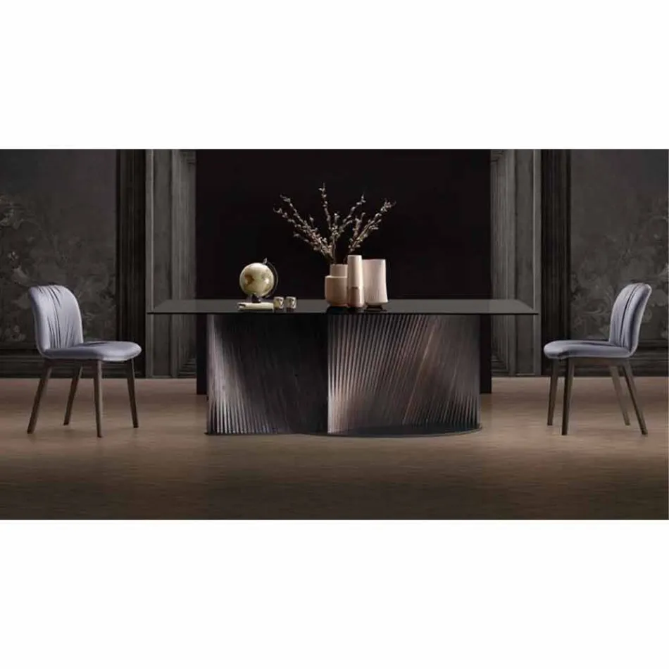 Tavolo da Pranzo di Design in Vetro Fumè e Frassino Oliato Made in Italy - Croma Viadurini