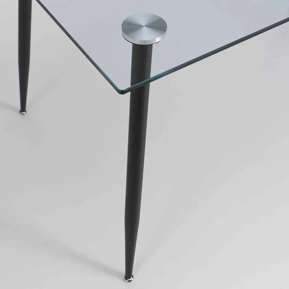 Tavolo da Pranzo di Design Moderno in Vetro Temperato e Metallo Nero – Foulard Viadurini