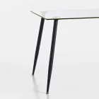Tavolo da Pranzo di Design Moderno in Vetro Temperato e Metallo Nero – Foulard Viadurini