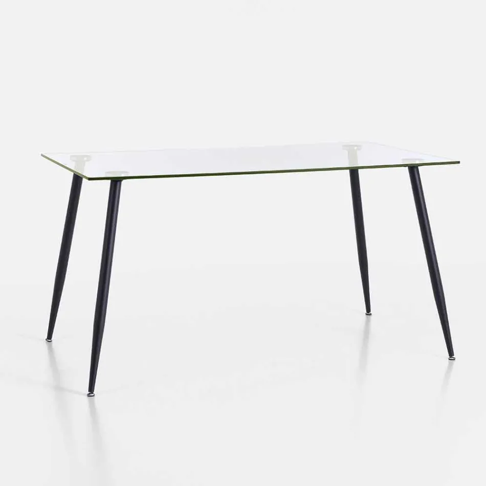 Tavolo da Pranzo di Design Moderno in Vetro Temperato e Metallo Nero – Foulard Viadurini